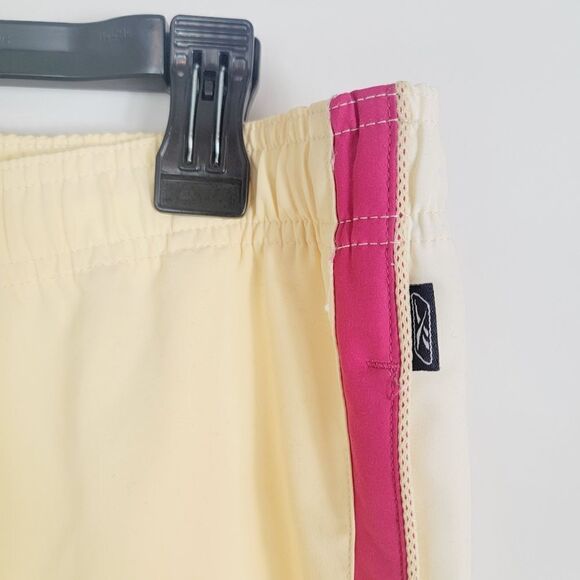 Vintage 90s Reebok Pink Racing Stripe Yellow Cargo Drawstring Cropped Pant L - Picture 5 of 10